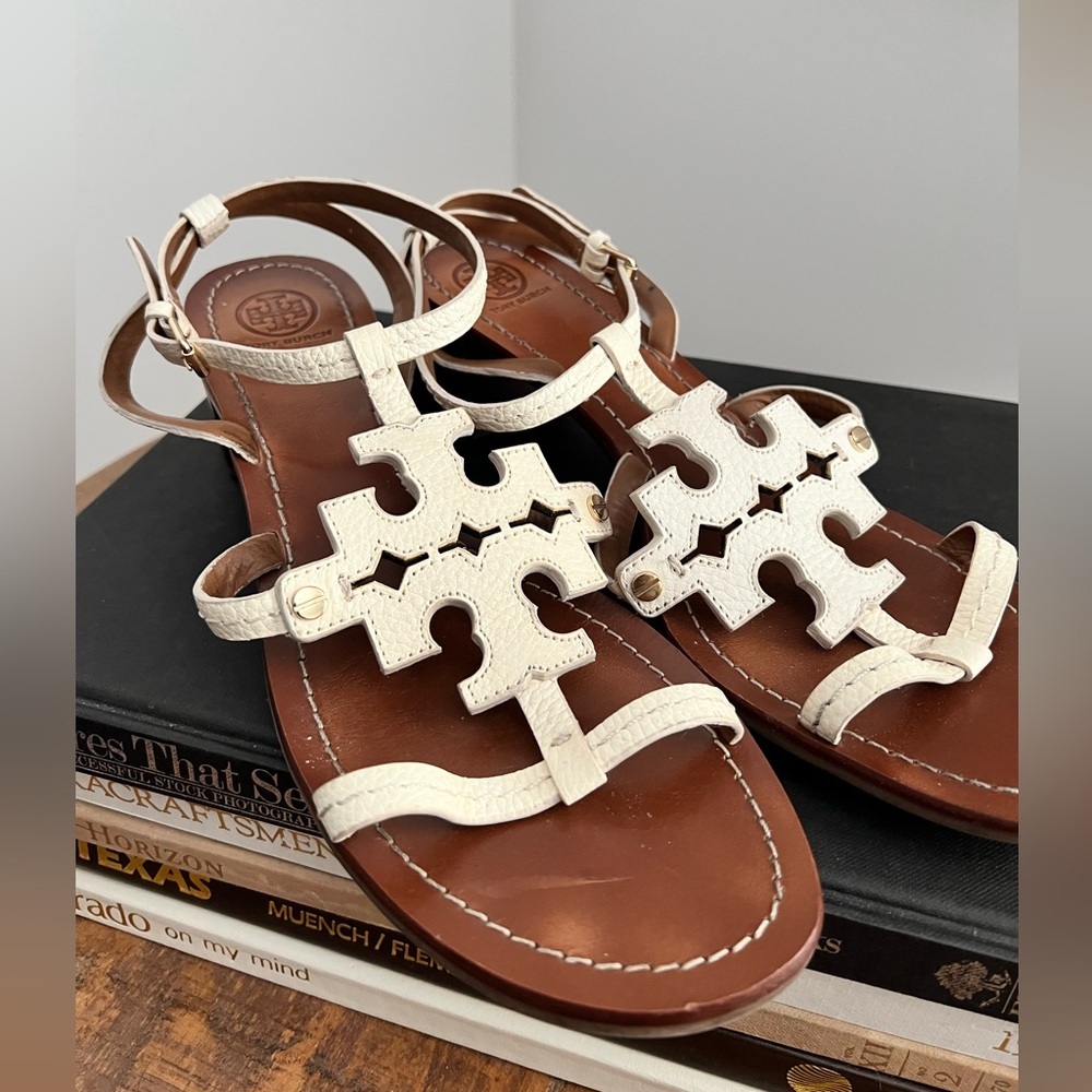 Tory Burch White Chandler Sandals Tumbled Leather